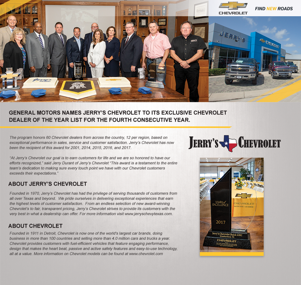 General note bout the Jerry's Dealer of the year